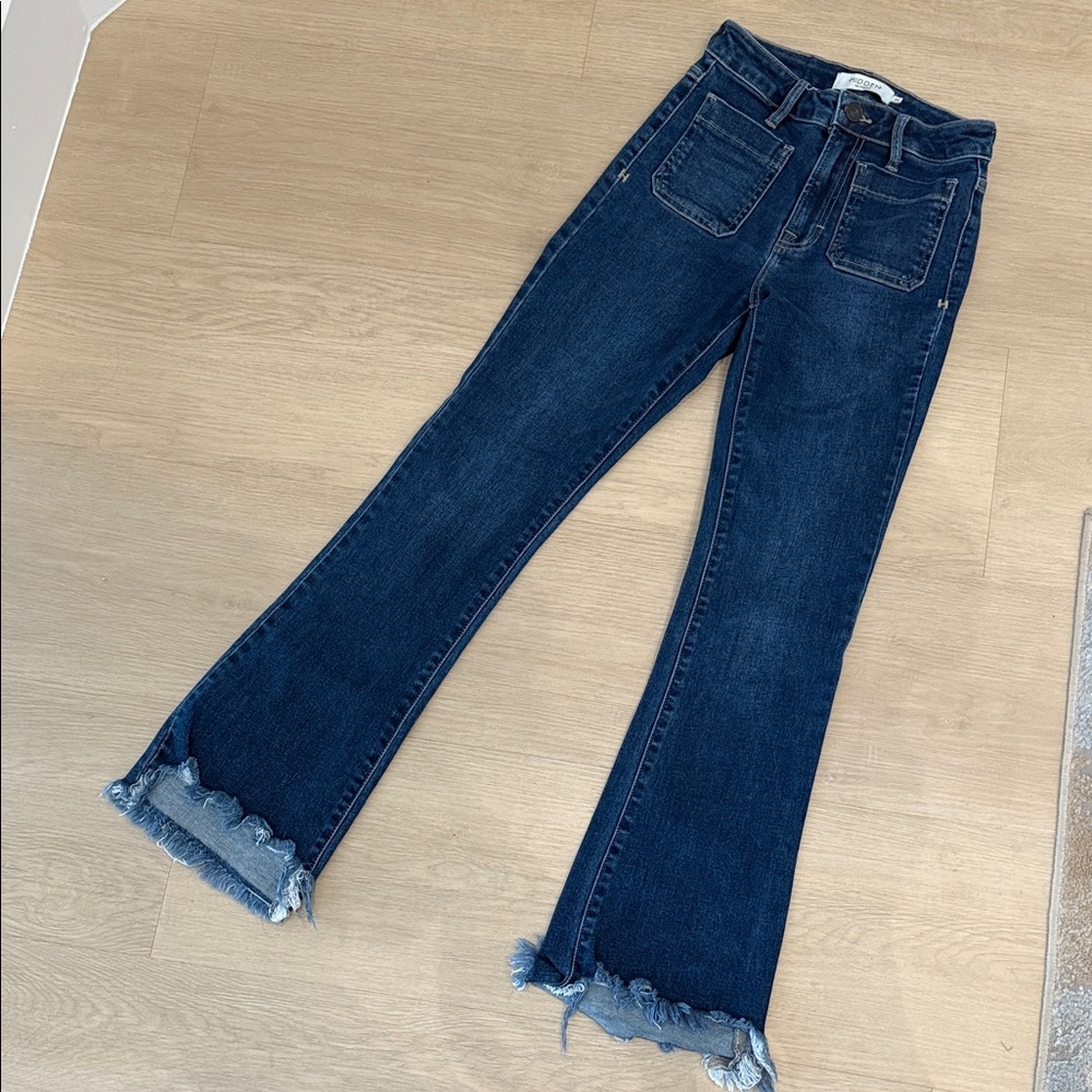 Dark Blue Frayed Hem Flare Jeans